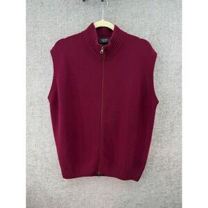 Toscano Mens Full Zip Wool Blend Sweater Vest Burgundy Mock Neck Made in Italy M